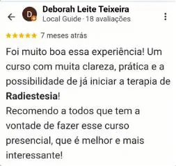 Avaliação de Deborah Leite Teixeira sobre o curso de Radiestesia