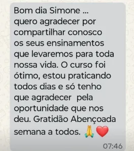 Mensagem de agradecimento de aluna do curso